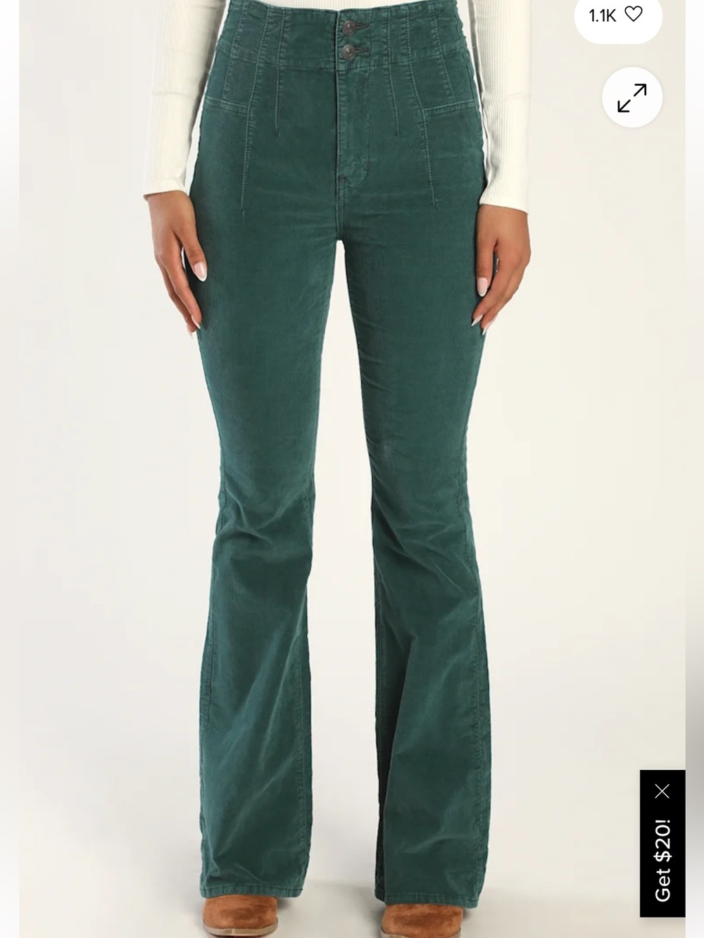 We the Free Jayde Forest Green High Rise Flared Corduroy Pants 29 NWT